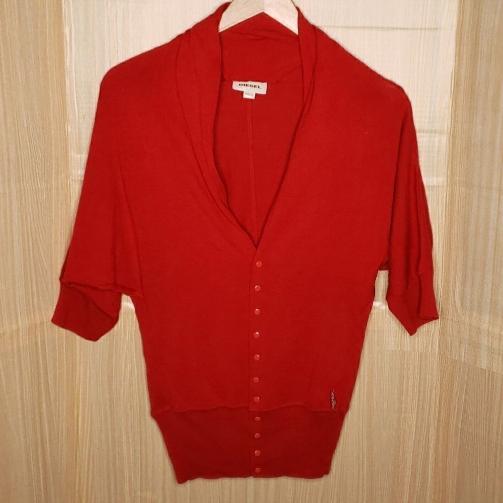 Diesel Womens Red Wool Blend Dolman Sleeve Cardigan Sweater Small